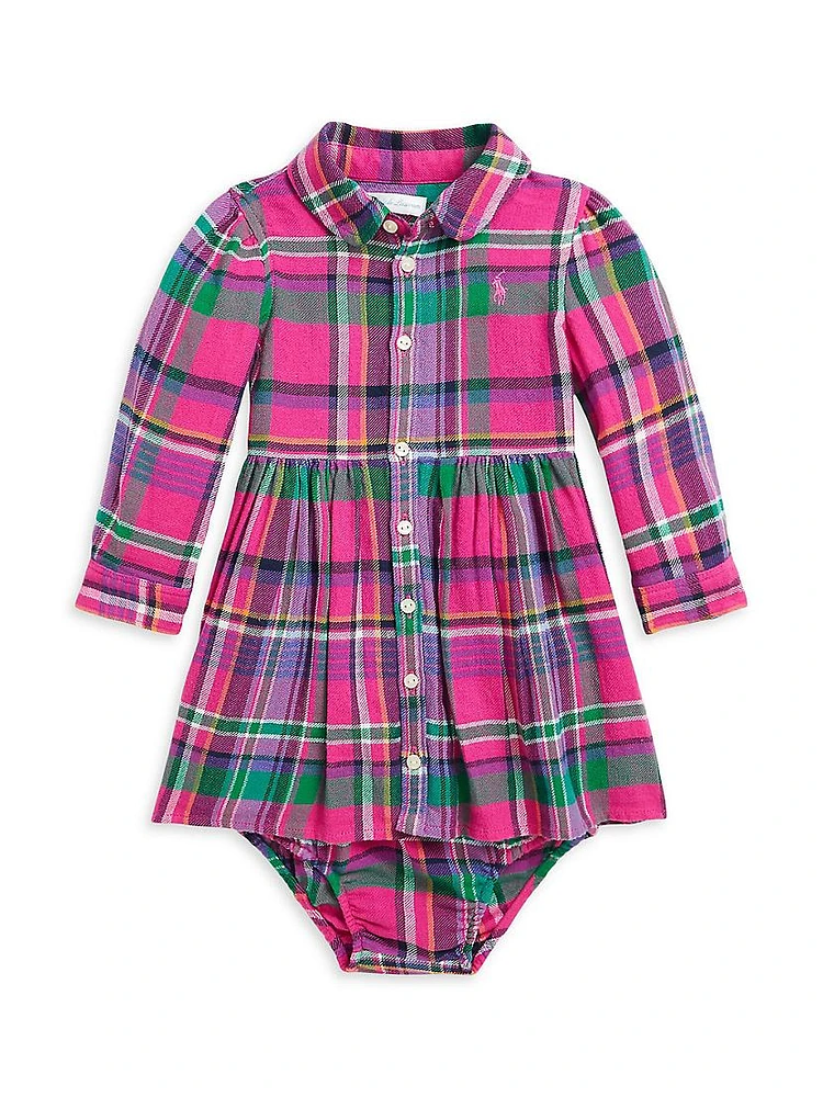 Baby Girl's Plaid Flannel Shirtdress & Bloomers Set