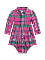 Baby Girl's Plaid Flannel Shirtdress & Bloomers Set