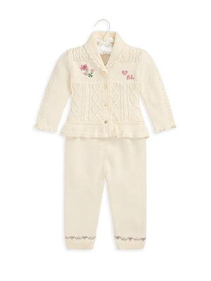 Baby Girl's 2-Piece Shawl-Collar Cardigan & Pants Set