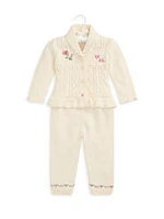 Baby Girl's 2-Piece Shawl-Collar Cardigan & Pants Set