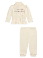 Baby Girl's 2-Piece Shawl-Collar Cardigan & Pants Set