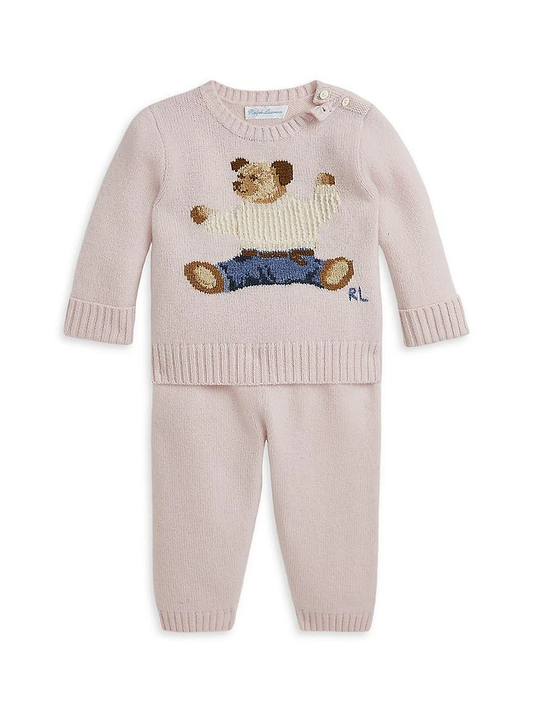 Baby Girl's Wool Polo Bear Sweater & Joggers Set