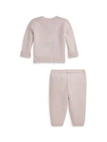 Baby Girl's Wool Polo Bear Sweater & Joggers Set