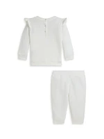 Baby Girl's Polo Bear Ruffle-Trim Sweatshirt & Joggers Set