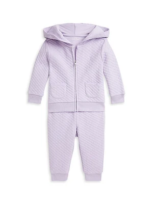 Baby Girl's Quilted Cotton Jacket & Pants Set