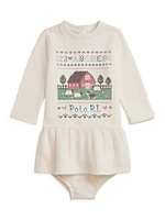 Baby Girl's Barn-Print Cotton-Blend Dress & Bloomers Set