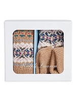 Baby Boy's Fair Isle Wool-Blend Hat & Booties Gift Set