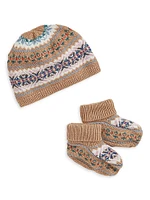 Baby Boy's Fair Isle Wool-Blend Hat & Booties Gift Set