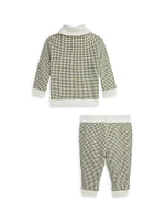 Baby Boy's Houndstooth Print Shawl Collar Sweatshirt & Joggers Set