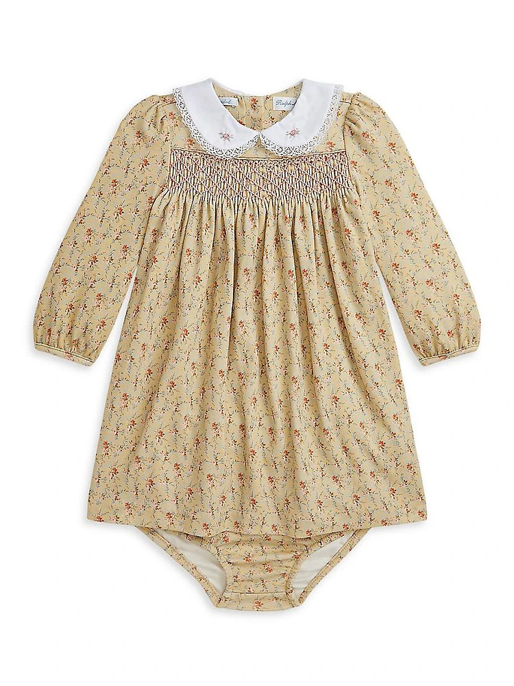 Baby Girl's Floral Cotton Dress & Bloomers Set