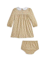 Baby Girl's Floral Cotton Dress & Bloomers Set