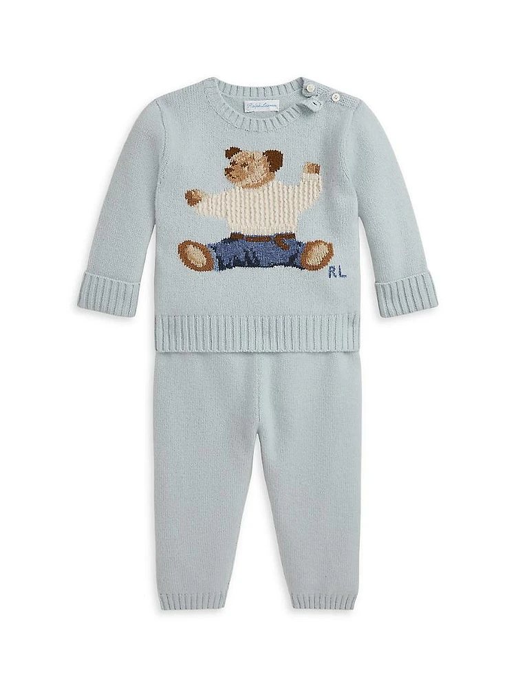 Baby Boy's Sitting Bear Wool-Cashmere Sweater and Pants Set