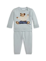 Baby Boy's Sitting Bear Wool-Cashmere Sweater and Pants Set