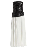 Arie Faux Leather & Satin Strapless Bustier Dress