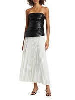 Arie Faux Leather & Satin Strapless Bustier Dress