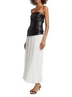 Arie Faux Leather & Satin Strapless Bustier Dress