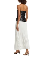 Arie Faux Leather & Satin Strapless Bustier Dress