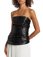 Arie Faux Leather & Satin Strapless Bustier Dress