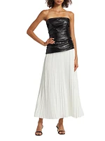 Arie Faux Leather & Satin Strapless Bustier Dress