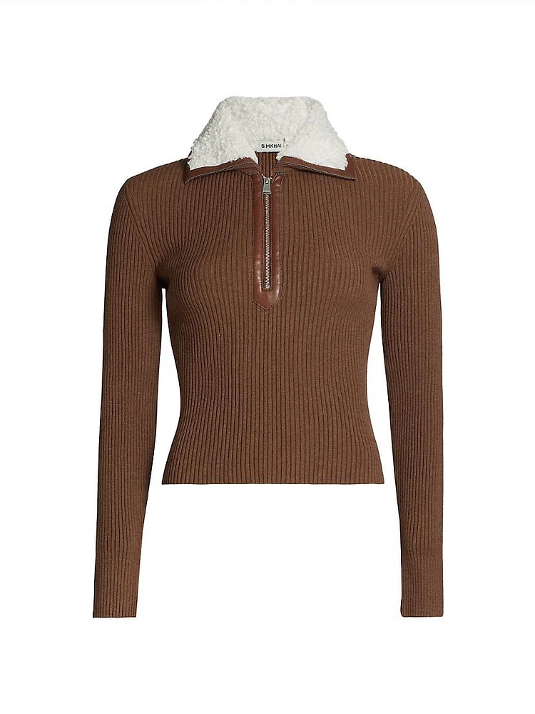 Sherin Ribbed Sherpa-Trim Sweater