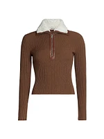 Sherin Ribbed Sherpa-Trim Sweater