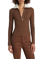 Sherin Ribbed Sherpa-Trim Sweater