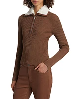 Sherin Ribbed Sherpa-Trim Sweater