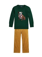 Little Boy's & Bulldog Intarsia Sweater