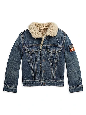 Little Boy's & Sherpa-Trim Denim Jacket