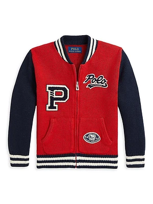 Little Boy's & Letterman Varsity Knit Zip-Up Jacket