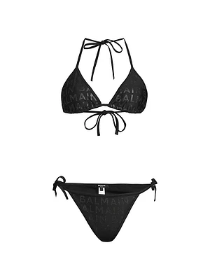 Allover Print Triangle Bikini Set