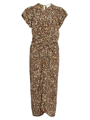 Terena Leopard Silk-Blend Midi-Dress