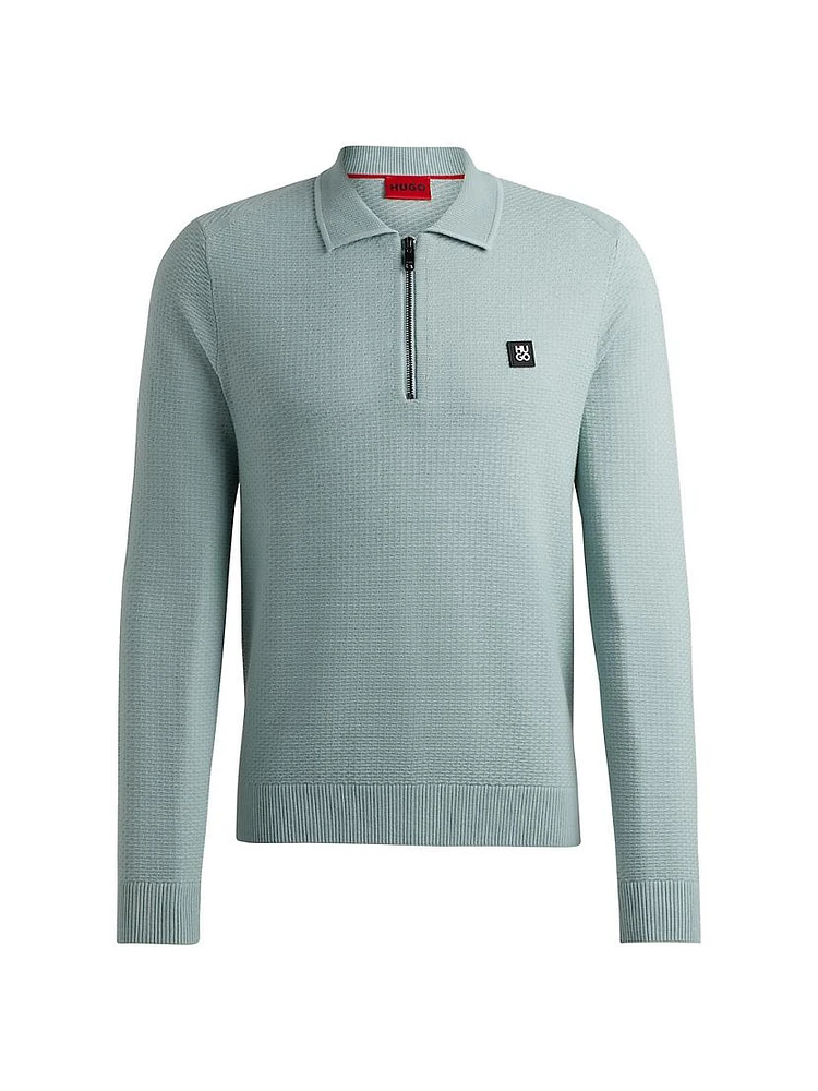 Zip-Neck Knit Polo with Stacked Logo