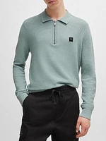 Zip-Neck Knit Polo with Stacked Logo