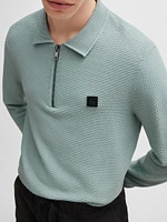 Zip-Neck Knit Polo with Stacked Logo