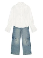 Little Girl's & Nini Cargo Wide Leg Jeans