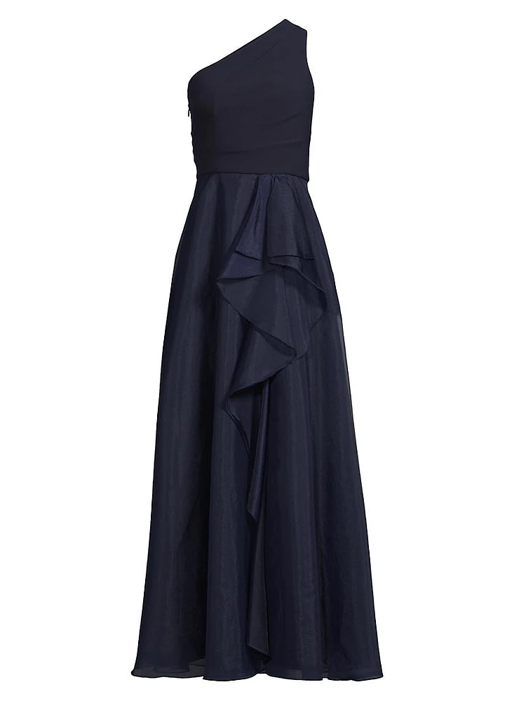 Organza Ruffled One-Shoulder Gown