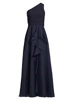 Organza Ruffled One-Shoulder Gown