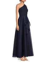 Organza Ruffled One-Shoulder Gown