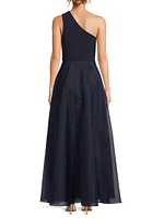 Organza Ruffled One-Shoulder Gown