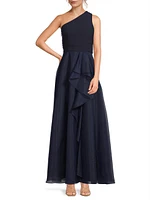 Organza Ruffled One-Shoulder Gown