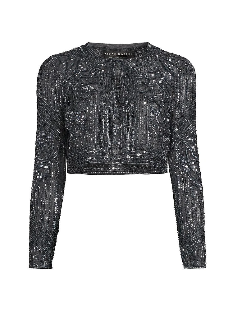 Sequin- & Bead-Embellished Crop Jacket