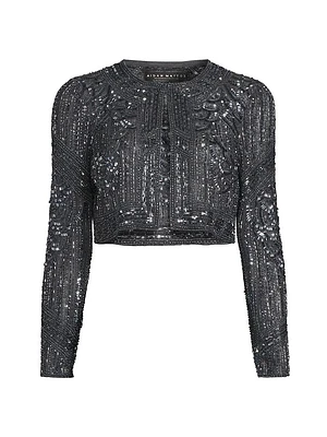 Sequin- & Bead-Embellished Crop Jacket