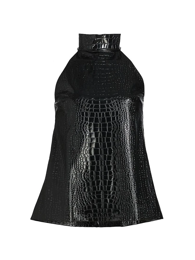 Tiffy Embossed Faux Leather Halterneck Top
