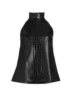 Tiffy Embossed Faux Leather Halterneck Top