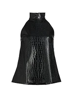 Tiffy Embossed Faux Leather Halterneck Top