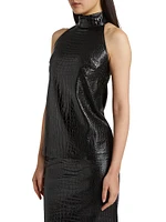 Tiffy Embossed Faux Leather Halterneck Top
