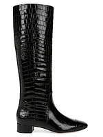 Cecile Croc-Embossed Wide-Calf Leather Boots