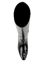 Cecile Croc-Embossed Wide-Calf Leather Boots