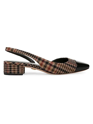 Cecile 25MM Leather Cap-Toe Plaid Slingback Pumps